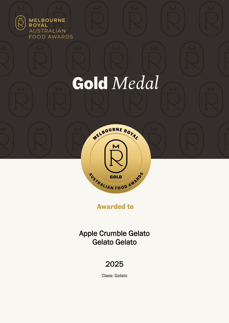 Melbourne Royal Australian Food Awards Gold Medal Certificate