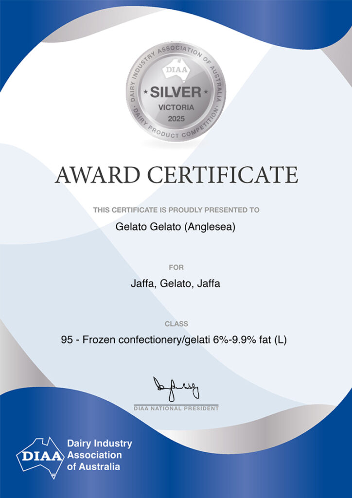 DIAA Competition Certificate Silver Jaffa Gelato